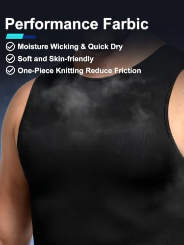 Odoland 3 Pack Men Compression Shirt Slimming Body Shaper Workout Vest