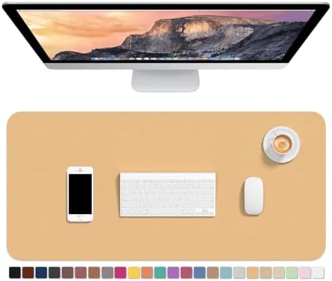 Hsurbtra Desk Pad, 30" x 14" PU Leather Desk Mat, XL Extended Mouse Pad, Waterproof Desktop Blotter Protector, Non-Slip Ultra Thin Large Laptop Keyboard Writing Mat for Office Home, Earth Yellow