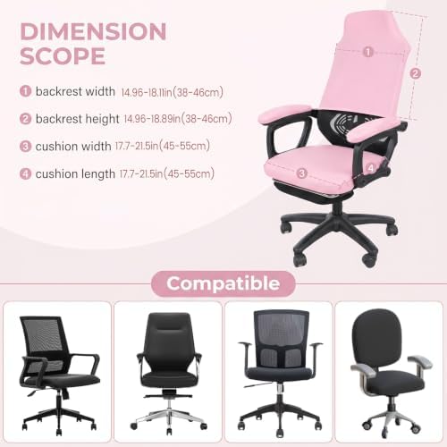 4 Pcs Office Chair Covers Set with Armrest, Stretchable Pink