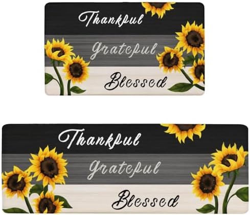 Sunflower Anti Fatigue Kitchen Rugs, 17.3"x47"+17.3"x29"