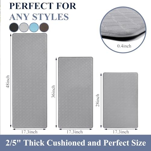 HEBE Anti Fatigue Kitchen Rugs Set of 3, Cushioned Kitchen Mats for Floor