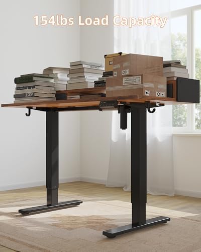 YIHAYO Electric Standing Desk with Drawers, 48 x 24 Inches Adjustable Desk with Storage Shelf, Stand Up Desk with Splice Board, Computer Table for Home Office, Black Frame/Rustic Brown Top