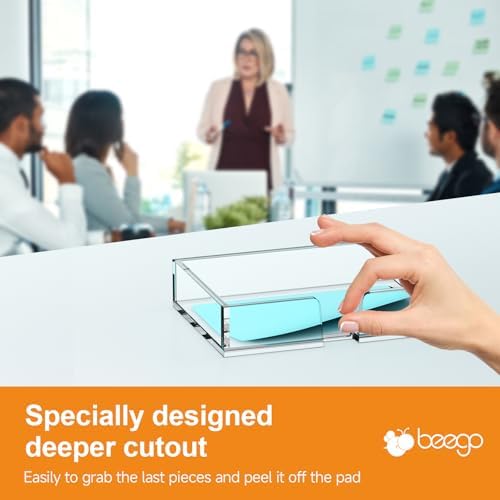 BEEGO Sticky Note Organizer - 4x6 in Crystal Clear Acrylic Notepad Holder & Dispenser for Dorm Room Office Desk Organization