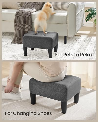 SONGMICS Foot Stool, Small Linen-Look Fabric Ottoman with Thick Cushion