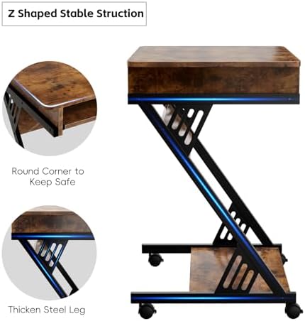 Zenira 24-Inch Small Computer Desk, Z Shape Laptop Desk Cart on Wheels