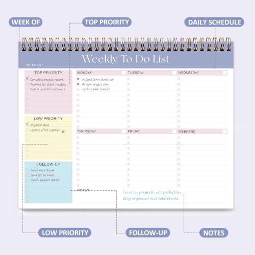 Weekly To Do List Notepad, 52 Sheets, Undated Weekly Planner, Letter Size