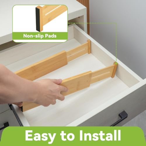 Utoplike Bamboo Dresser Drawer Dividers, Expandable Organizer for Clothing