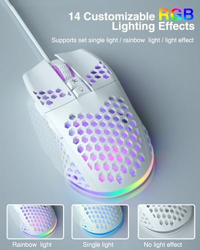SOLAKAKA SM900 Gaming Mouse Wired with RGB,Adjustable 12800 DPI Wired Gaming Mouse with Side Buttons,Computer Mouse for Laptop/PC,White