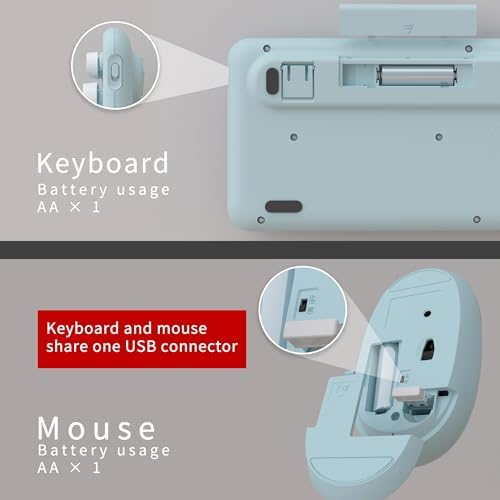 UBOTIE Colorful Wireless Keyboard and Mouse Combo (Blue-Colorful)