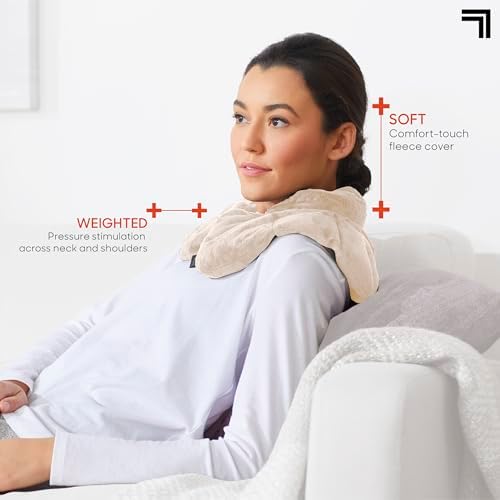 Sharper Image Unscented Heated Neck & Shoulder Wrap - Microwavable Warm & Cooling Plush Pad, Weighted for Pain, Tension & Stress Relief Therapy, Gift for Women & Men