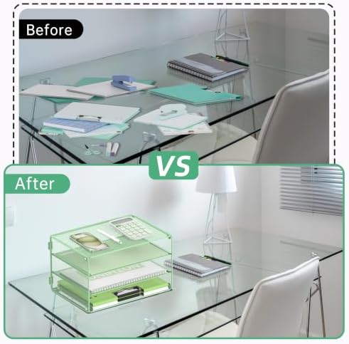DALTACK 3 Tier Letter Tray Paper Organizer with Sliding Trays Mint Green