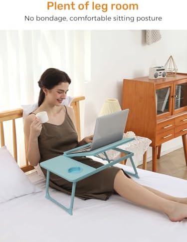 Lap Desk for Couch/Sofa/Floor, 5-Angle Adjustable Bed Desk with Foldable Legs &Cup Holder, Light Weight Bed Tray Table for Writing/Eating/Reading, Portable Laptop Stand for Adults, Kids