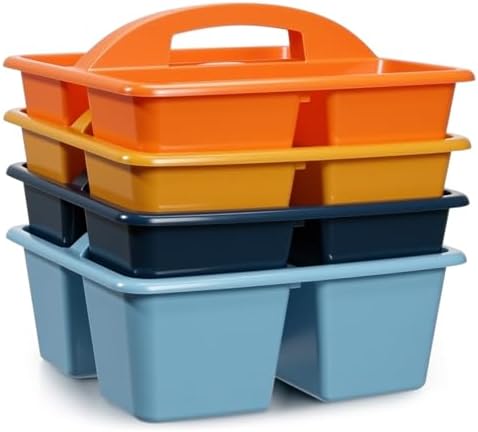 Kathfly 4 Pack Classroom Caddy Organizer with Handle Bulk, Blue Orange