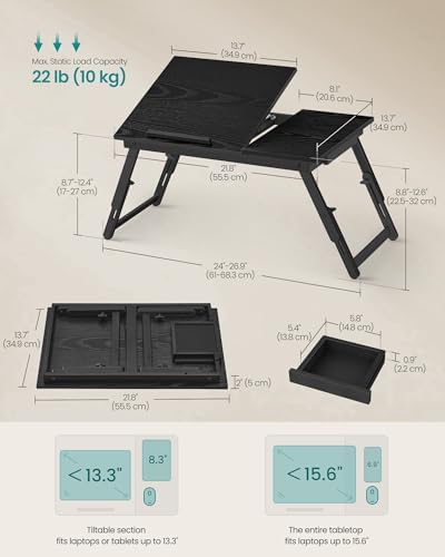 SONGMICS Bed Laptop Desk, Folding Bed Table Adjustable Angle and Height