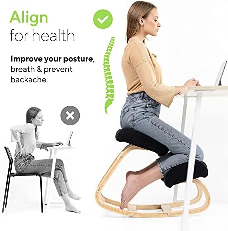 Ergonomic Kneeling Chair with Extra Padding - Posture Support Comfortable Desk Chair - Angled Rocking Stool & Balancing Seat - Natural Relief for Neck or Back Pain (with Extra Padding)