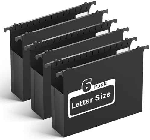 Extra Capacity Hanging File Folders Letter Size,Heavy Duty 2" Expandable Hang Folder with Tabs,6 Pack Plastic File Cabinet Folders,Hanging File Organizer for Bulk Files/Medical Charts