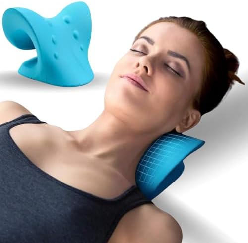 Cervical Traction Device, Neck Stretcher Cervical Traction for Muscle Relax, Neck Hump Corrector for TMJ Pain Relief, Shoulder Relaxer, Spine Corrector (Blue)