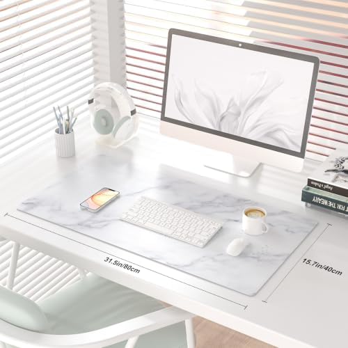 QIYI PU Leather Large Mouse Pad, Waterproof Desk Mat, 31.5" x 15.7", White