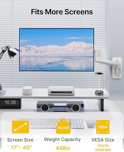 monTEK Single Monitor Wall Mount, 17–49" Gas Spring Arm, Up to 44 lbs，White