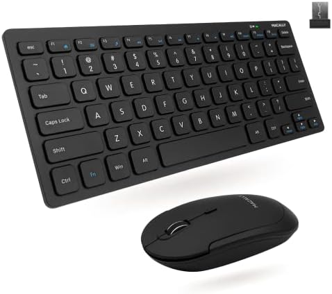 Macally Small Wireless Keyboard and Mouse Combo - Quiet Productivity Duo - 2.4G Wireless Compact Keyboard and Mouse for PC - 78 Key Mini Keyboard and Mouse with Slim Body, Click Buttons, & 3 DPI Modes