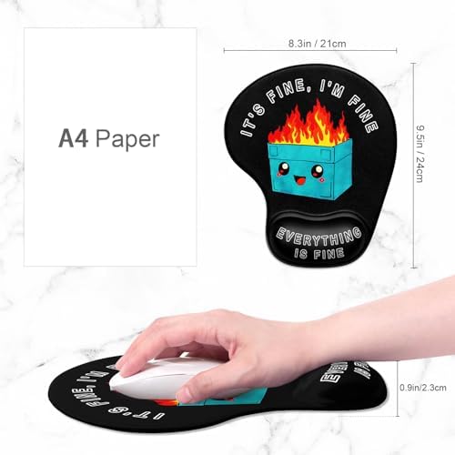 ITNRSIIET Ergonomic Mouse Pad Coaster Set with Gel Wrist Support Wrist Rest Smooth Surface Non-Slip PU Base Comfortable Office Supplies Pain Relief, 9.5 x 8.3 inches, Cute Dumpster