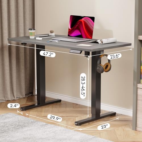 Electric Standing Desk, 48×24 Inch Home Office Desk, Grey