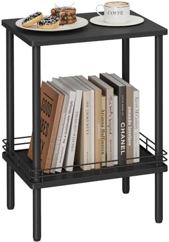DGSANDGO Modern Small Side Table with Storage, 2-Tier Black End Table