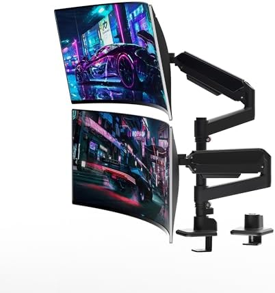 Dual Monitor Arm for 17-49 Inch Ultrawide Screens, Dual Monitor Mount Heavy Duty up to 44lbs, Adjustable Vertical Stacked Full Motion Dual Monitor Arm Desk Mount, 75/100mm VESA Mount, Black
