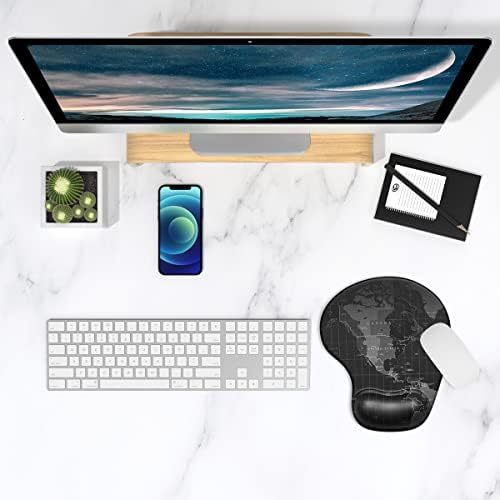 ITNRSIIET Ergonomic Mouse Pad with Gel Wrist Support Small Wrist Rest Smooth Surface Non-Slip PU Base Comfortable Office Supplies Pain Relief, 8.7 x 7.2 inches, Map
