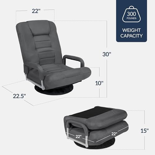 Best Choice Products Swivel Gaming Chair 360 Degree Multipurpose Floor Chair Rocker for TV, Reading, Playing Video Games w/Lumbar Support, Armrest Handles, Adjustable Foldable Backrest - Dark Gray