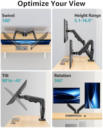 Dual Monitor Arm Desk Mount Fits Max 32 inch Screens, Holds 4.4 to 19.8lbs