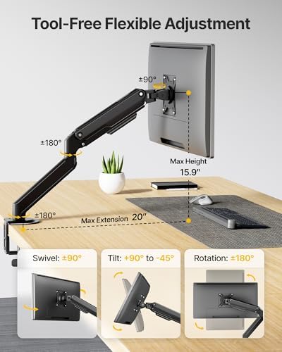 monTEK Single Monitor Arm, 17–32" Screen, Full Motion Adjustment,20 lbs