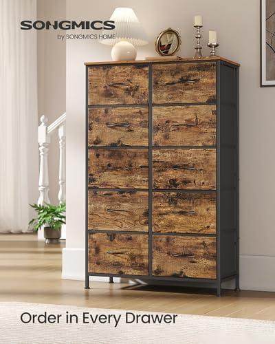 SONGMICS Dresser for Bedroom, Tall Dresser with 10 Fabric Drawers