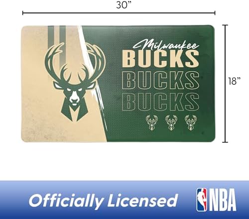 Northwest NBA Milwaukee Bucks Embossed Anti-Fatigue Mat, Cushioned Kitchen Floor Rug, Non-Slip PVC Standing Comfort, 18 x 30 in
