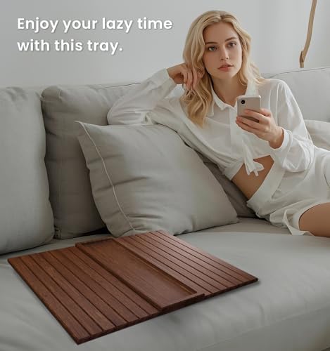 Bamboo Folding Sofa Arm Tray with Anti-Slip Pad (Brown)