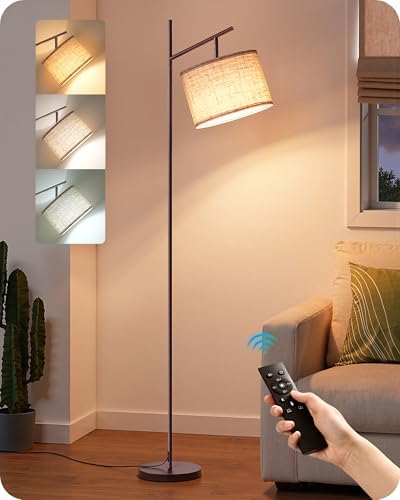 EDISHINE 64.7IN Brown Floor Lamp for Living Room with Remote, Standing Lamp