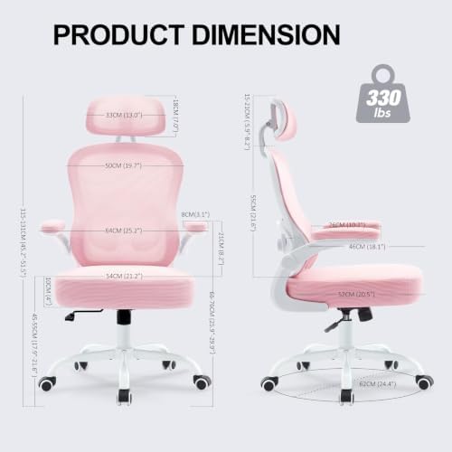 2 Pack Ergonomic Office Chair,Ultra Thick Spring Cushion Desk Chair,Pink