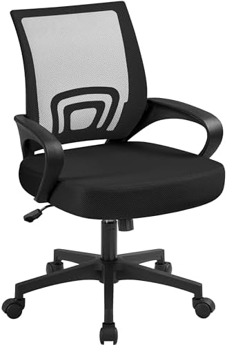 Yaheetech Mid-Back Mesh Computer Office Desk Chair Adjustable Swivel, Black