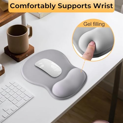 Gel Mouse Pad with Wrist Support, Ergonomic Mousepad with Wrist Rest, Gaming Mouse Pad with Soft Cushion & Non-Slip PU Base & Concave Design & Pain Relief, for Home Office Computer Laptop, Gray