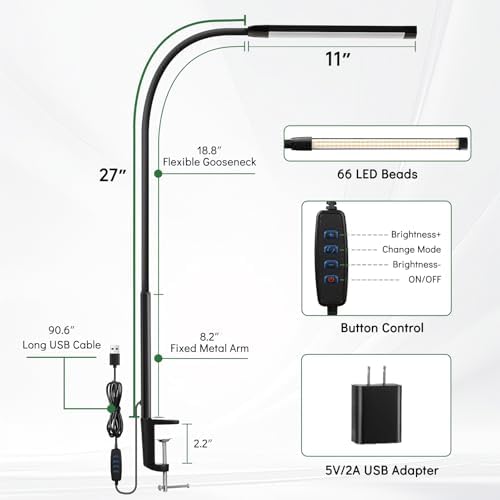 Clamp Lamp for Desk, Eye-Caring LED Clip Light for Home Office