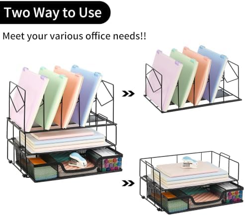 Desk Organizers and Accessories, 2-Tier Desk Organizer with Drawer, Black