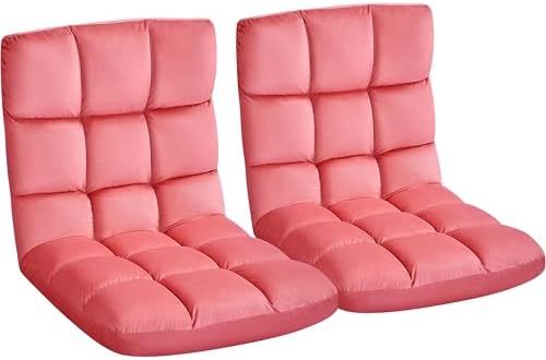 Yaheetech 14-Position Folding Floor Chairs with Back Support Pink 2pcs