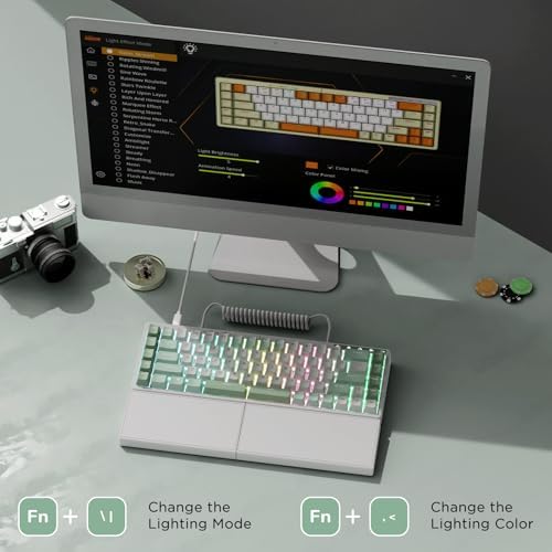 RK ROYAL KLUDGE S70 Ergonomic Split Keyboard, Linear Switch White