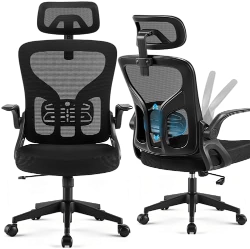 Office Chair Ergonomic Desk Chair with Adjustable Headrest Lumbar Support, High Back Breathable Mesh Chair with 120° Tilt & Flip-Up Armrests, Swivel Comfy Task Computer Chair for Work, Study
