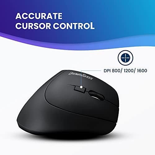 Perixx PERIMICE-715II Wireless Ergonomic Vertical Mouse - 2.4 G - 800/1200/1600 DPI - Right Handed Natural Ergonomic Vertical Design