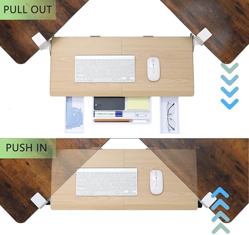 ETHU Corner Keyboard Tray Under Desk with Metal Rail, 26.8x11.8", Oak