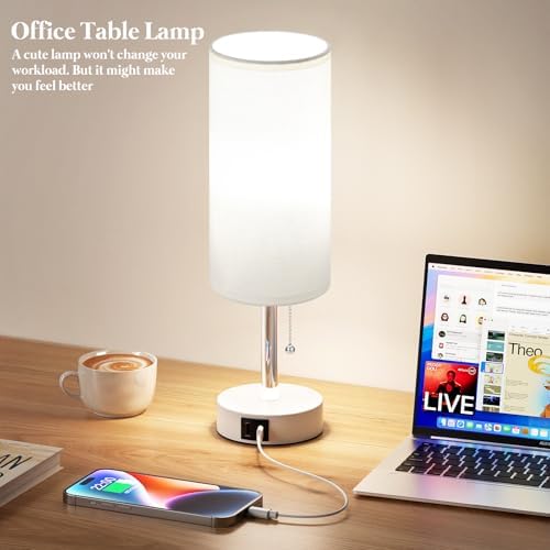 White Bedside Table Lamp for Bedroom - Small Nightstand Lamp for Girls