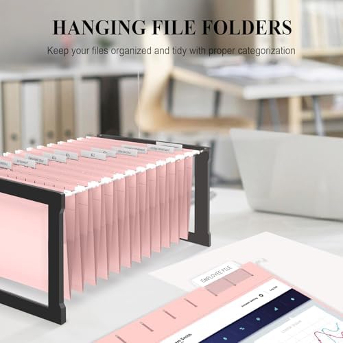 ViVin Hanging File Folders 24 Pack,Letter Size with 1/5-Cut Adjustable Tabs, Pink, Reinforced File Organizer for Office Desk, Home Filing Cabinet & School Drawer
