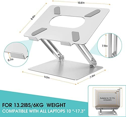 Adjustable Laptop Riser, Ergonomic Aluminum Stand with Heat-Vent, Compatible for MacBook, Dell, HP & More 10-17" Laptops (Silver)
