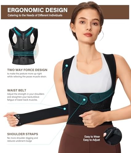 URSEXYLY Back Brace Posture Corrector for Women Breathable Posture Brace Back Adjustable Full Back Support,Upper and Lower Back Pain Relief(X-Large,Black)
